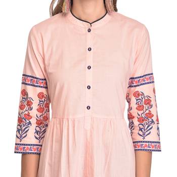 Pink printed cotton kurti 5