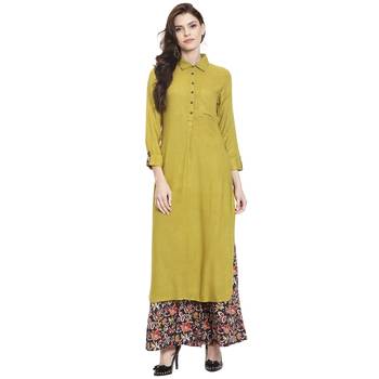 Mustard plain rayon kurti 1