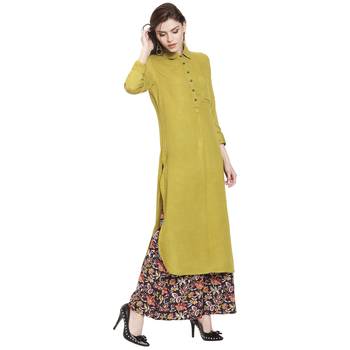 Mustard plain rayon kurti 2