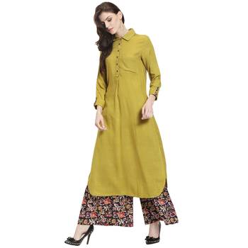 Mustard plain rayon kurti 3