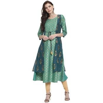 Teal printed chanderi kurti 1