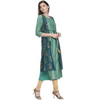 Teal printed chanderi kurti 2