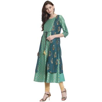 Teal printed chanderi kurti 3