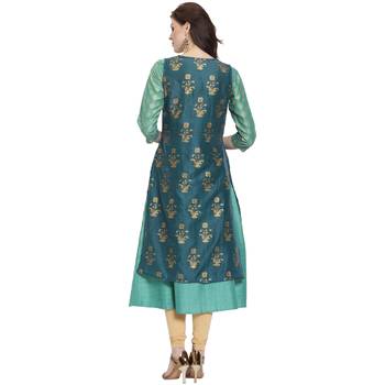 Teal printed chanderi kurti 4