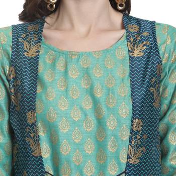 Teal printed chanderi kurti 5