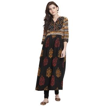 Black printed cotton kurti 1