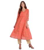 Coral printed cotton kurti