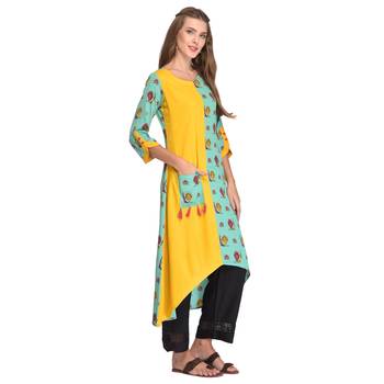 Yellow printed polyester kurti 2