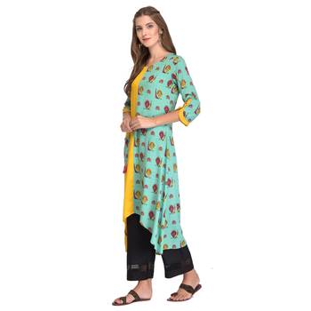 Yellow printed polyester kurti 3