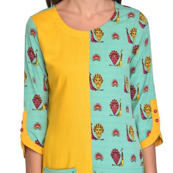 Yellow printed polyester kurti 5
