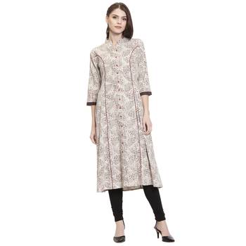 Off white printed cotton kurti 1