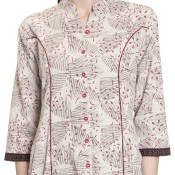Off white printed cotton kurti 5