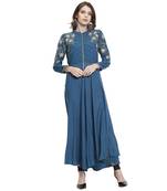 Turquoise embroidered rayon kurti