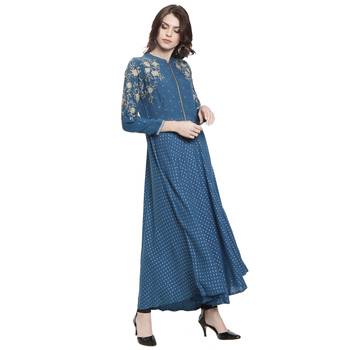 Turquoise embroidered rayon kurti 2