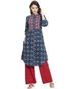Blue embroidered cotton kurti