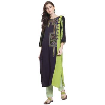 Navy blue embroidered rayon kurti 1
