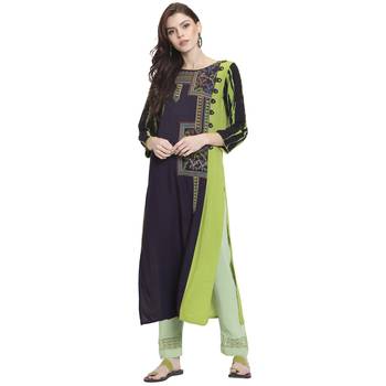 Navy blue embroidered rayon kurti 2