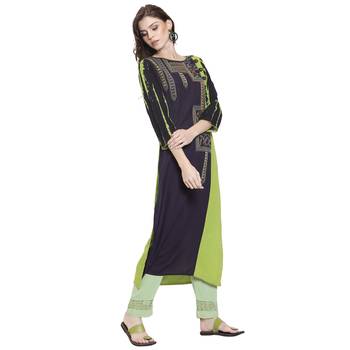Navy blue embroidered rayon kurti 3