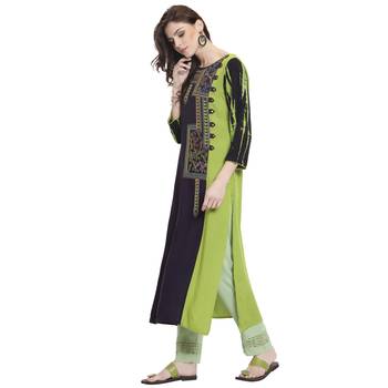 Navy blue embroidered rayon kurti 4