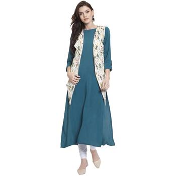 Teal printed rayon kurti 1