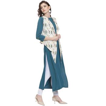Teal printed rayon kurti 2