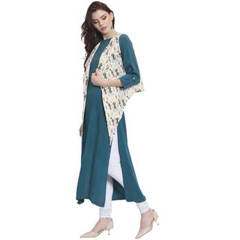 Teal printed rayon kurti 3