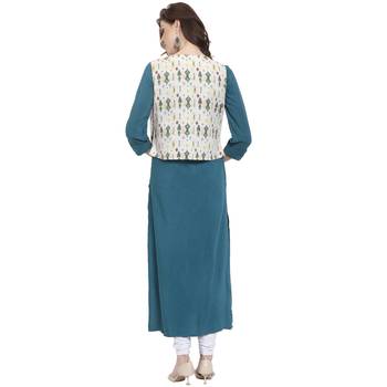 Teal printed rayon kurti 4