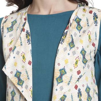 Teal printed rayon kurti 5
