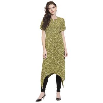 Green printed rayon kurti 1