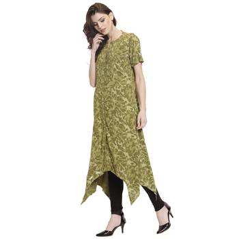 Green printed rayon kurti 2