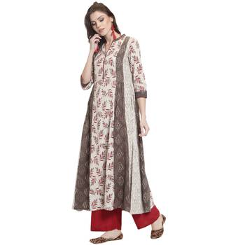 Off white printed cotton kurti 1