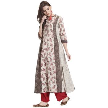 Off white printed cotton kurti 3