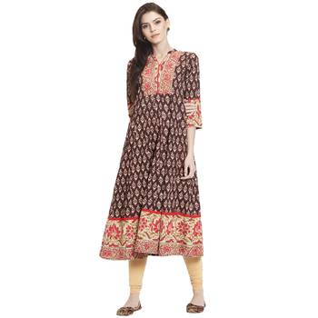 Brown printed cotton kurti 1