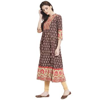 Brown printed cotton kurti 3
