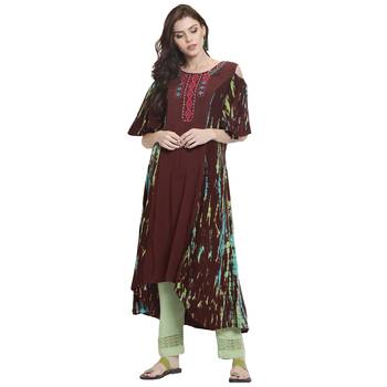 Brown embroidered rayon kurti 1