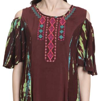 Brown embroidered rayon kurti 5