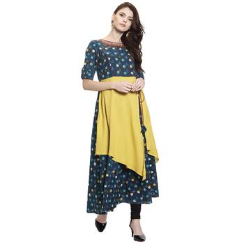 Blue embroidered rayon kurti 1