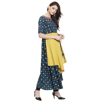 Blue embroidered rayon kurti 2