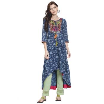 Blue embroidered rayon kurti 1