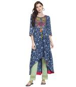 Blue embroidered rayon kurti