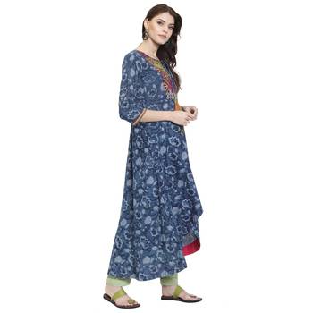 Blue embroidered rayon kurti 2
