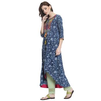 Blue embroidered rayon kurti 3