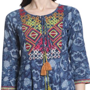 Blue embroidered rayon kurti 5