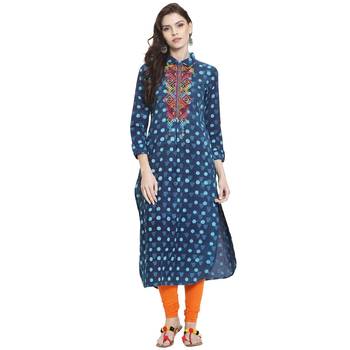 Blue embroidered rayon kurti 1