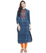 Blue embroidered rayon kurti