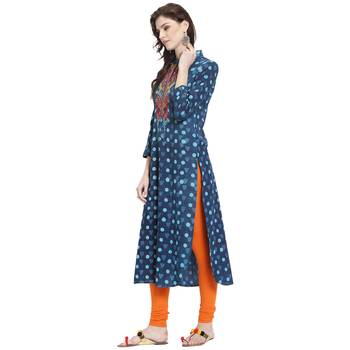 Blue embroidered rayon kurti 3