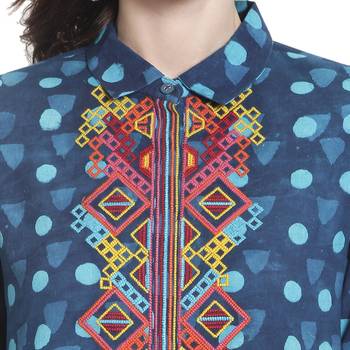 Blue embroidered rayon kurti 5