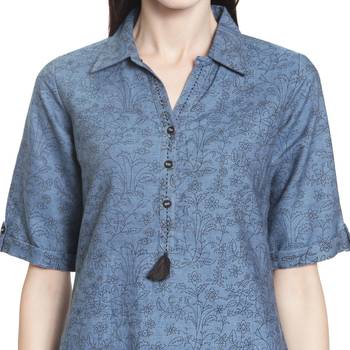 Blue printed cotton kurti 5