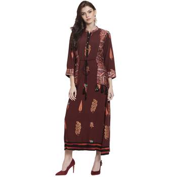 Maroon printed rayon kurti 1