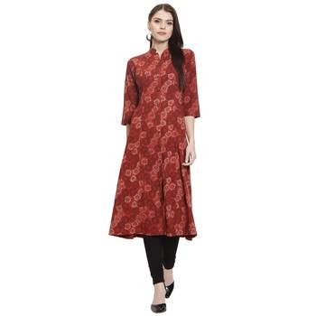 Red printed cotton kurti 1